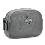 Imeetu Women Leather Coin Purse Small 2 Zippered Change Pouch Wallet Grey