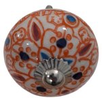Round Floral Ceramic Knob Orange Pattern 6CM