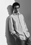 Relaxed Fit Linen-blend Shirt - Khaki Green Striped