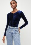 Superbalist Front Ruched Turtle Velour Bodysuit - Navy