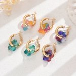 Cute Simple Acrylic Flower Hoop Earrings For Women Hollow Design Iron Ear Needle No Plating Daily & Gift Occasions 1 Pair Unplat