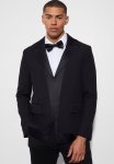 Oversized Boxy Contrast Lapel Blazer - Black
