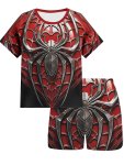 Boy's 2-PIECE Casual Co Ord Set Spider 3D Digital Pattern Short Sleeve Tee And Shorts Suitable For Summer Daily
