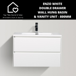 Enzo White Double Drawer Wall Hung Basin & Vanity Unit - 800MM