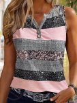 Color Block Button Tank Top Casual Sleeveless Tank Top For Summer Women's Clothing