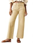 Cicy Bell Womens High Waisted Cropped Jeans Trendy Stretchy Baggy Straight Leg Raw Hem Capri Denim Pants Khaki