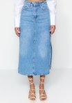High Waist Maxi Denim Skirt With A Slit - Light Blue