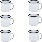 Mug Enamel 6CM White W blue Rim Ceramic Coffee Mug