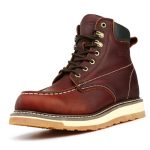 Safety Loong Moc Toe Work Boots For Men Soft Toe Comfortable Full Grain Leather Non Slip Wedge Outsole Construction 6" Workboots