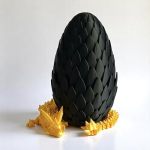 3D Printed Dragon Egg With Dragon - Black Egg With Gold Dragon - Large Flexible Fidget 3D Printed Toy Gift Bag Filler Desk Decor