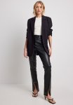 Front Slit Pu Pants - Black
