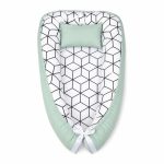 Sage Green With Pattern On White Baby Nest Pod Newborn Lounger