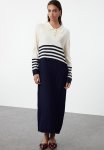 Beige Navy Blue Color Block Knit Dress