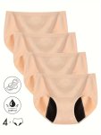 4PCS Menstrual Period Panties Comfy & Breathable Full-coverange Anti-leak Panties Women's Lingerie & Underwear