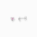 Silver Blackened Ear Studs In Heart-shape With Pink Zirconia