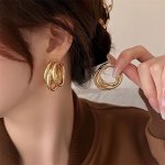 Twisted Golden Hoop Earrings Multi-layer Geometric Design Chic Vintage Style Simple Personality Ear Jewelry For Women