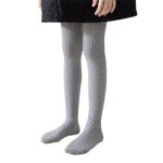 Ikevan Girls Ballet Tights Kids Cable Knitted Leggings Winter Thermal Ribbed Pantyhose Warm Light Ashy 9-12 Years