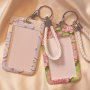 1PC Oil Painting Flower Series Card Holder With White Short Rope Keychain School Office Card Protector Case Lanyard Nametag