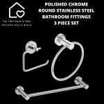 Polished Chrome Round Stainless Steel Bathroom Fittings - 3 Piece Set