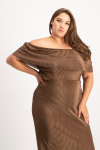 Laura Plisse Off-shoulder Top - Pinecone - XL