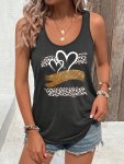 Heart Print Tank Top Casual Sleeveless Crew Neck Fitted Top Women's Clothing