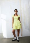 Tiered-skirt Smocked Dress - Yellow Floral