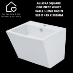 Allora Square One Piece White Wall Hung Basin - 520 X 435 X 385MM