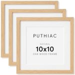 Puthiac 10X10 Solid Oak Wood Picture Frame Fits 6X6 With Mat Or 10X10 Without Mat Wall Display Only Plexi Front 3 Pack Natural O