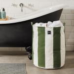 Canvas Laundry Storage Bag Broad Stripe Dark Moss