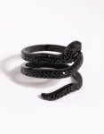 Matte Black Diamante Snake Ring - M l