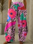 Floral Print Dual Pockets Leopard Pants Casual Elastic Waist Pants For Spring & Summer Women's Clothing