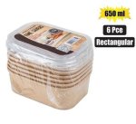 Kraft Paper Bowls W lid 650ML 6PC Rect