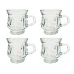 Royal Tea Cup - 4 Pack Elegant Glass Tea Cups With Handles 110ML Each