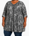 Lds Printed 3 4SLVE Tab Top - 60 Blk chrc