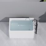 47" Acrylic Freestanding Bathtubs Square Shaped Japanese Soaking Tub With Seat Design Stand Alone Tubs W pop-up Chrome Drain Slo