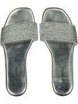 Silver Embellished Slide Sandals - 8 Metallic