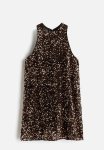 Sequined Sleeveless Dress - Bronze-coloured