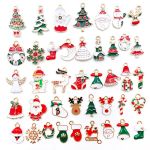 50 Pieces Assorted Gold Plated Enamel Christmas Theme Charms Pendants
