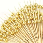 100PCS Bamboo Cocktail Picks - Eco-friendly Toothpicks For Appetizers Fruit & Party Snacks - Handcrafted Pearl Food Skewers For 
