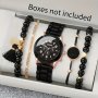 5 Pcs Black Quartz Watches Silicone Strap Alloy Pointer Alloy Dial And Bracelet For Women