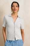 Button Through Ribbed Golfer - XL Grey Mel