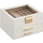 Jewellery Box With Glass Lid White With Gold Latch