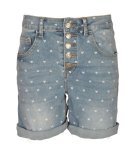Heart Print Denim Shorts - Denim Blue S