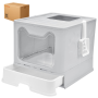 Foldable Cat Litter Box With Lid Drawer & Scoop - Grey