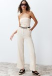 Strapless Collar Linen Look Maxi Woven Jumpsuit - Beige