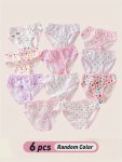 6PCS Cotton Briefs Comfortable Breathable Girls Lace Triangle Pants Size: 110 120 130 140 150 160