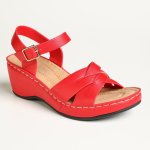 Ladies Crossover Wedge Sandal - Red - 8