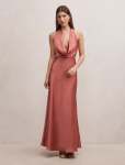 Becca Cowl Halter Satin Dress - 20 Rose Rust