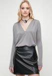 Deep V Bloson Bodysuit - Grey