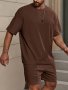 2-PIECE Men's Solid Color Summer Outfit Set Men's Short Sleeve Crew Neck T-Shirt & Elastic Waist Shorts With Pockets